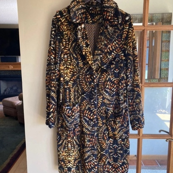 Free People Retro Print Faux Fur Coat - Picture 2 of 8
